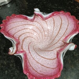Elegant Pink and White Glass Art Bowl
